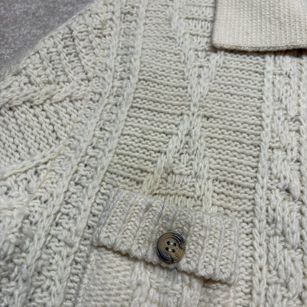 Vtg Pendleton Cardigan Sweater Mens XL Fits L White Wool Aran Cable Knit USA 70s - Picture 10 of 10
